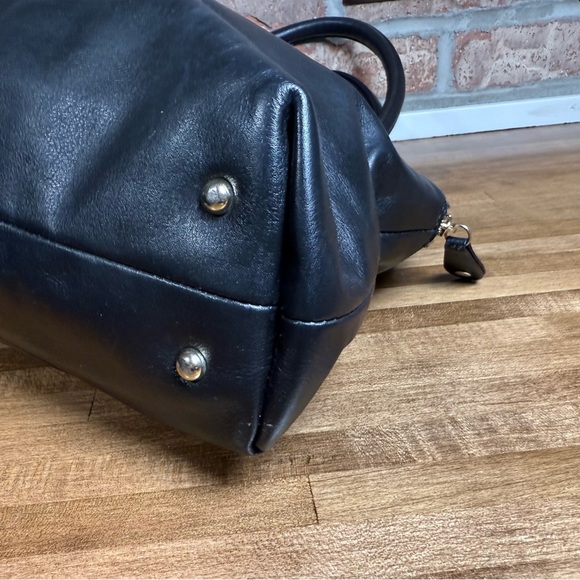 Anne Fontaine Parisa Black Leather Embossed Floral Dome Satchel Bag - Picture 11 of 12